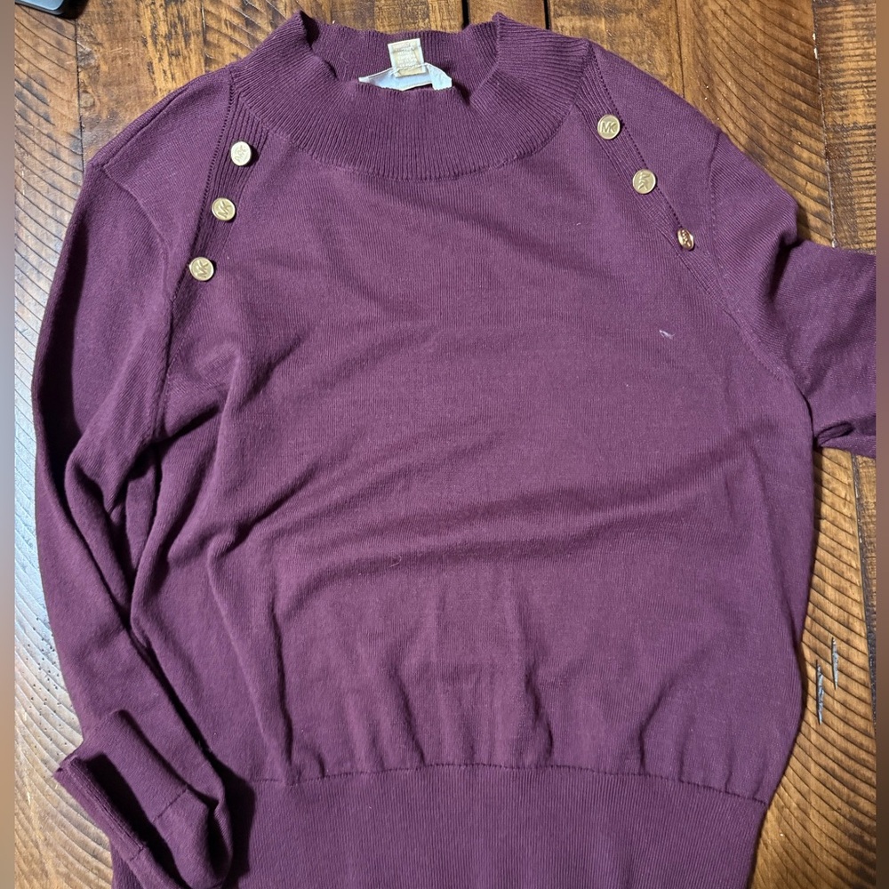 Michael Kors Burgundy Sweater with Gold Button Details